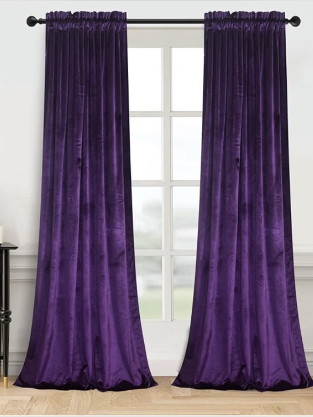 RoslynWood Elegant Purple Velvet Rod Pocket Curtains - Home Accents, 52 W x 108H